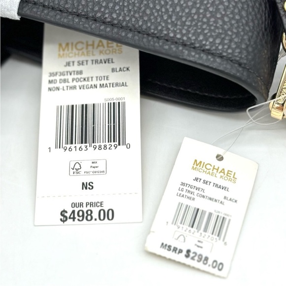 Michael Kors Jet Set Medium Pocket Tote Bag & Continental Wallet Wristlet Black - Picture 13 of 13